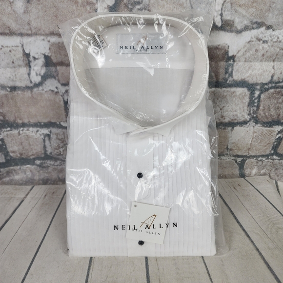 Neil Allyn White Tuxedo Shirt Slim Fit Wing Collar 1/4" Pleats Wedding Size 3XL - Picture 2 of 13